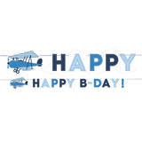 Festone Happy Birthday per festa a tema Aeroplano Azzurro