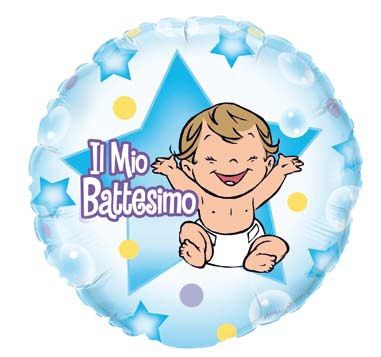 Palloncino in mylar / foil tondo tema il mio battesimo bimbo Boy