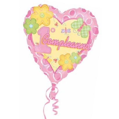Palloncino foil cuore decorazioni addobbi festa 1 Primo compleanno Bimba Rosa