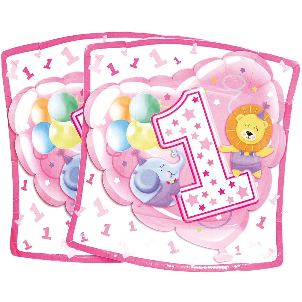 10 piatti cm20 cuore primo compleanno rosa 60916