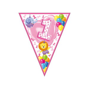 Bandierine decorazioni festa 1 Primo Compleanno Bimba Baby Girl Colore Rosa
