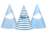 Cappellini in cartoncino per festa a tema Aeroplano Azzurro