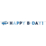 Festone Happy Birthday per festa a tema Aeroplano Azzurro