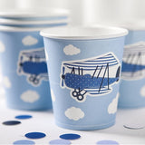 Bicchieri in cartoncino coordinato tavola per festa a tema Aeroplano Azzurro