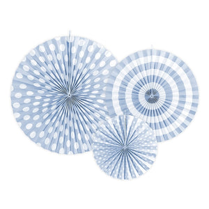 Set di 3 Rosette decorative in carta colore azzurro e bianco