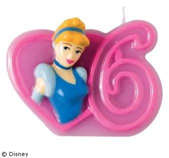Candelina numero 6 per festa di compleanno a tema Principesse Disney