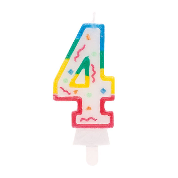 Candelina numero 4 multicolor per festa di compleanno
