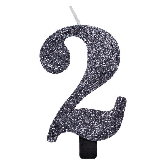 Candelina a numero 2 bianca con Glitter Argento 10 cm IDEGOS Candelina a numero 2 bianca con Glitter Argento 10 cm IDEGOS