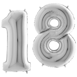 Palloncini Numero 18 Argento in alluminio da 1 metro