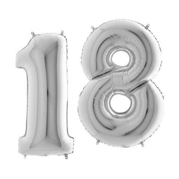 Palloncini Numero 18 Argento in alluminio da 36 cm