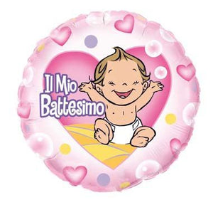 Palloncino in mylar / foil tondo tema il mio battesimo bimba Girl