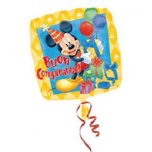 Palloncino mylar / foil quadrato per festa a tema Mickey Mouse Topolino Disney stampa Buon Compleanno