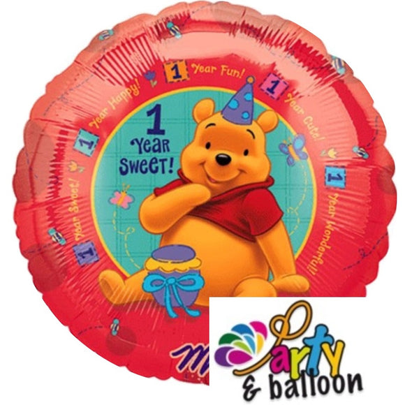 Palloncino tondo foil per festa Primo Compleanno Winnie The Pooh
