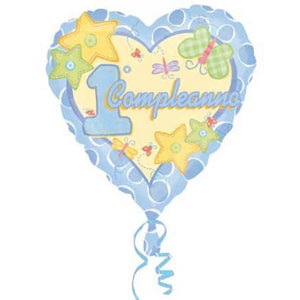 Palloncino foil cuore decorazioni festa 1 Primo compleanno Bimbo Azzurro