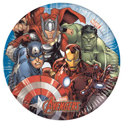 Piattini tondi coordinato tavola addobbi festa Avengers Supereroi cm 18  conf da 8 pezzi – partyeballoon