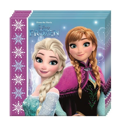 Tovaglioli coordinato tavola addobbi festa Frozen Anna e Elsa Northern  Light cm 33 x 33 da 20 pz – partyeballoon